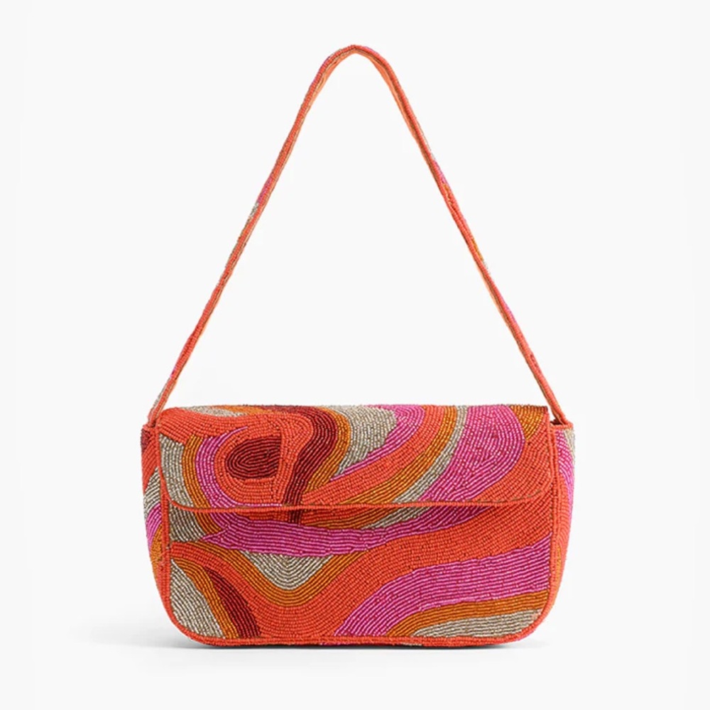 America & Beyond Golden Poppy Beaded Shoulder Bag
